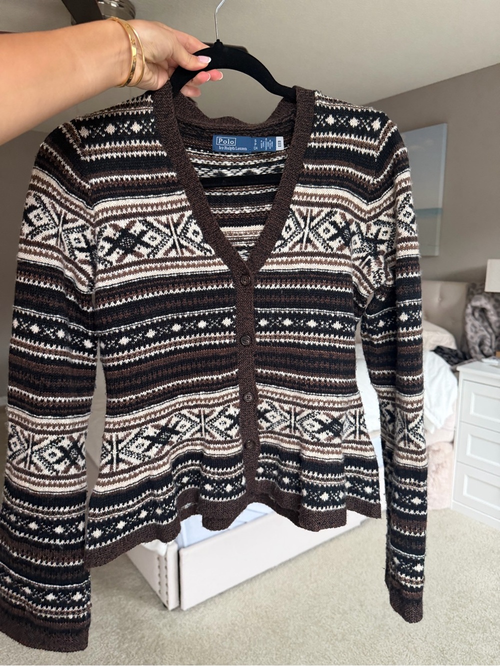 Ralph Lauren Brown and Cream Fair Isle Button-Front Cardigan